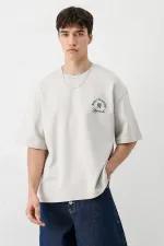 Kısa Kollu Boxy Fit Baskılı Tişört Ice Grı