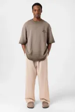 Yıkamalı Oversize Triko Tişört Kahve