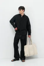 Çizgili Oversize Gömlek Siyah