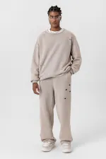 Premıum Yıkamalı Yırtık Detaylı Oversize Eşofman Takım Taş