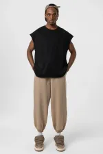 Basic Elastic Waist Oversize Sweatpants Mink