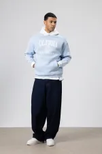 Çift Renk Baskılı Oversize Sweatshirt Bebe Mavi