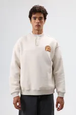 Oversize Crew Neck Printed Sweatshirt Stone