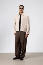 Veste oversize zippée en cachemire beige