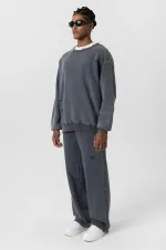 Premıum Yıkamalı Yırtık Detaylı Oversize Eşofman Takım Siyah