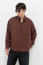 Çizgili Oversize Gömlek Kahve