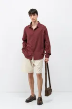 Uzun Kollu Basic Oversize Gömlek Bordo