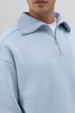 Basic Zip-Up Stand-Up Collar Sweatshirt Baby Blue