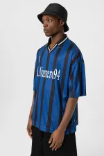 Oversize Baskılı Forma Tişört İndigo