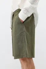 Oversize Keten Şort Haki