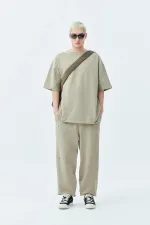 Delik Detaylı Oversize Eşofman Takım Vizon