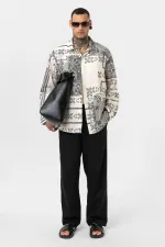 Chemise oversize à motifs ethniques, noire