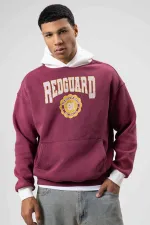 Oversize Printed Hooded Sweatshirt Burgundy