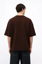 Baskılı Oversize Tişört Kahve