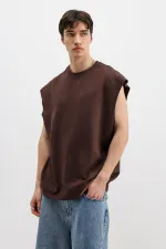 T-shirt basique oversize sans manches, marron