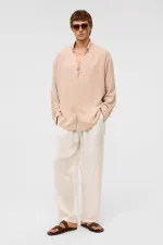 Chemise oversize à manches longues en lin beige