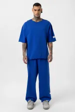 Etiket Detaylı Oversize Eşofman Takım Saks Etiket Detaylı Oversize Eşofman Takım Saks