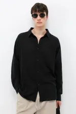 Uzun Kollu Basic Oversize Gömlek Siyah