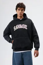 Sweat à capuche imprimé oversize noir