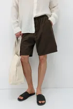 Oversize Keten Şort Kahve