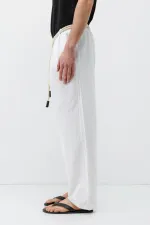 Kemer Detaylı Oversize Keten Pantolon Ekru