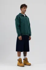 Sweat-shirt basique à fermeture éclair et col montant, bleu marine