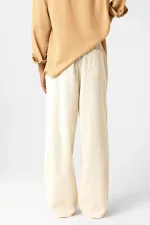Bel Lastikli Baggy Fit Keten Pantolon Bej Bel Lastikli Baggy Fit Keten Pantolon Bej