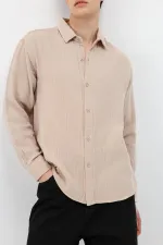 Chemise oversize beige en coton texturé