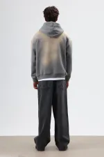 Sweat à capuche oversize imprimé délavé, gris fumé