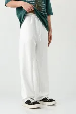 Baggy Fit Yıkamalı Eşofman Alt Ekru