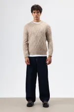 Oversize Patterned Knit Sweater, Beige