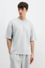 Modal Karışımlı Oversize Tişört Açık Gri