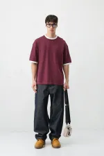 Kısa Kollu Oversize Cepli Tişört VİŞNE