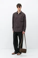 Chemise oversize rayée en modal, marron foncé