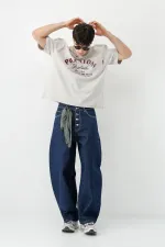 Kısa Kollu Boxy Fit Baskılı Tişört Gri