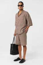 Double Pocket Oversize Linen Shirt, Mink