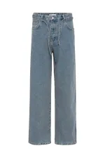 Kemer Detaylı Şeritli Baggy Jean Mavi Melanj