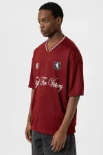 Baskılı Oversize Forma Tişört Bordo