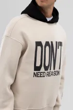 Çift Renk Baskılı Oversize Sweatshirt Taş