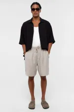 Oversize Modal Kumaş Bermuda Şort Bej