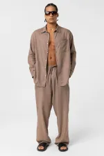 Pantalon ample en lin, couleur vison