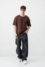 Kısa Kollu Oversize Cepli Tişört Kahve