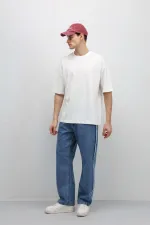 Yan Dikiş Detaylı Baggy Jean Mavi