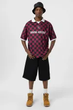 Oversize Polo Collar Jersey T-Shirt BURGUNDY/BLACK