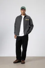 Oversize Baskılı Günlük Kareli Gömlek Vizon