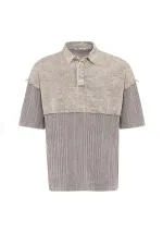 Yıkamalı Oversize Polo Yaka Tişört Taş