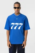 Oversize V-Neck Jersey T-Shirt (Navy Blue)