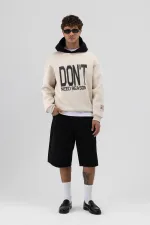 Çift Renk Baskılı Oversize Sweatshirt Taş