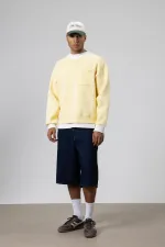 Bisiklet Yaka Cep Detaylı Oversize Sweatshirt Sarı