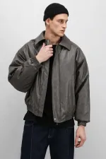 Blouson aviateur oversize en cuir, couleur vison